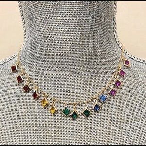 Multi-Colored Crystal Dangle Fringe necklace-NWT-Boutique